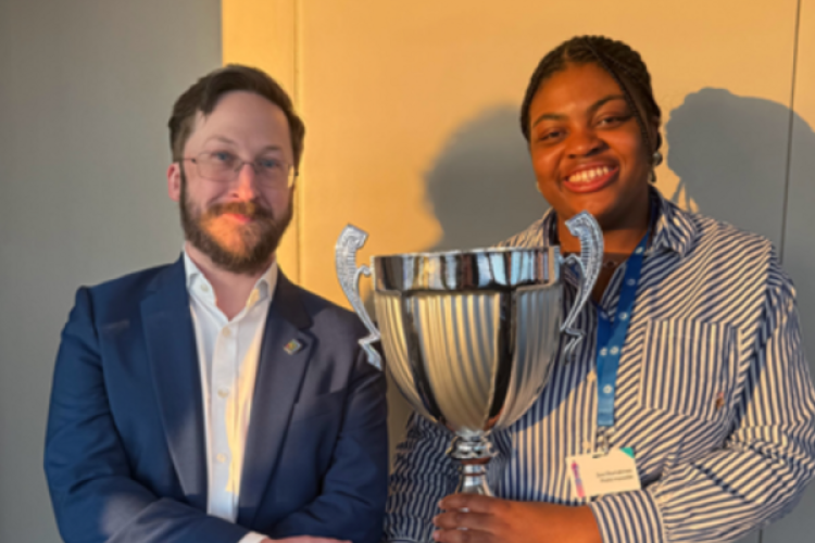 David Marshall (left), chief information security officer at Sellafield Ltd with the winner of the Cyber Leaders Challenge. David Marshall (left), chief information security officer at Sellafield Ltd with the winner of the Cyber Leaders Challenge.