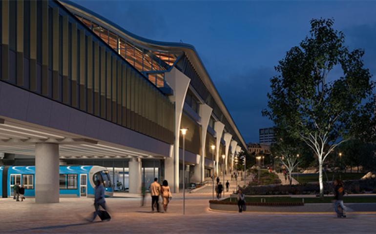 Visualisation showing a tram passing under the new Curzon Street station